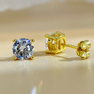 Mossan Earrings s925 Sterling Silver Plated Gold Earrings Four Claw 18k Earrings 1 karat D Color Earrings Women's Live Supply