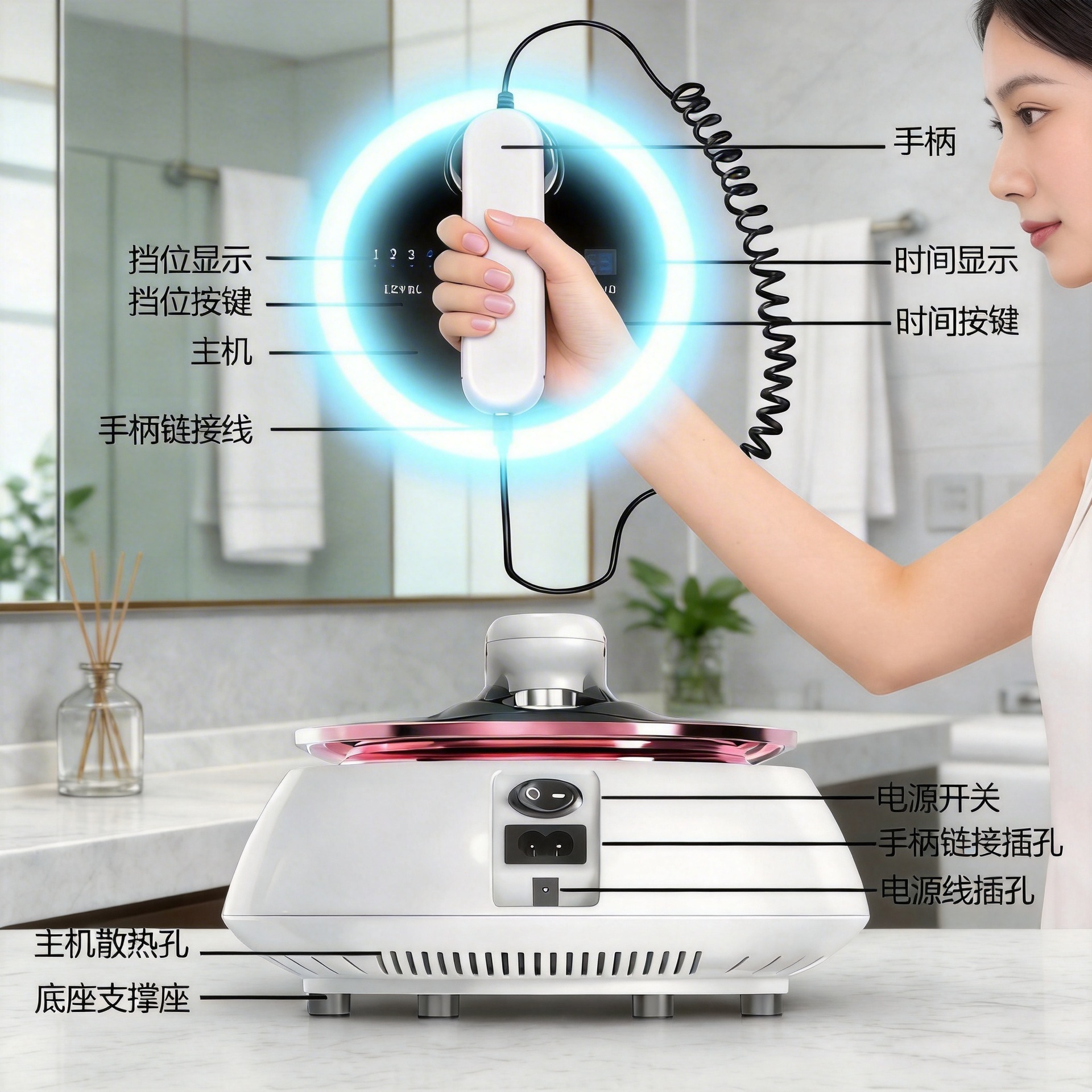 New Model Desktop Beauty Device for Facial Use at Home, Three-Head Introduction Device, Temperature-Sensing Photon Rejuvenation Massager