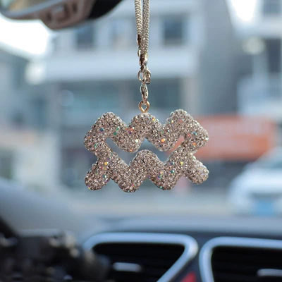 Cross-border 12 constellation three-color car rearview mirror pendant car decoration interior pendant car supplies wholesale (Car hanging) - ab-color-transparent-white-diamond-water-bottle-holder