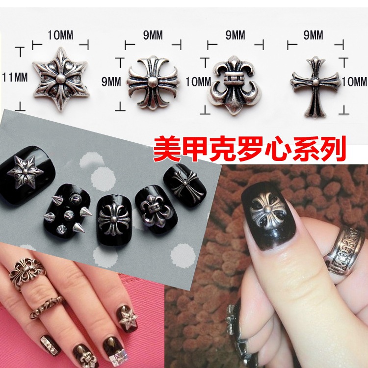 Crocore Nail Art Jewelry Wholesale Internet Celebrity Explosions Cross Metal Nail Diamond Accessories Punk Hexagon Star