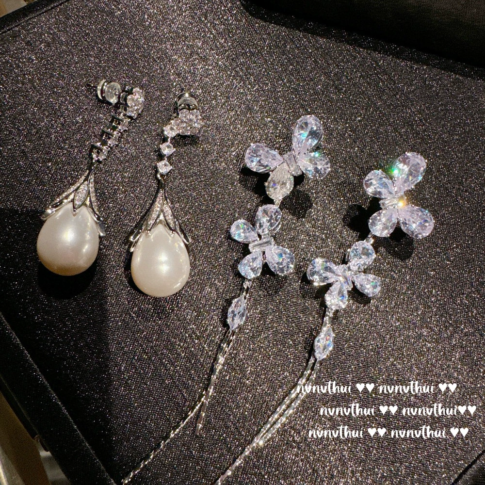 Серьги капля‑жемчуг и бабочка из циркония, винтажный блеск, короткие и длинные варианты