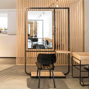 Mirror solid wood iron mirror table barber shop haircut Japanese floor decoration simple modern art special hair salon hairdressing