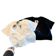 2025夏季韩版儿童短袖拼接男女童短袖洋气百搭童装一件代发