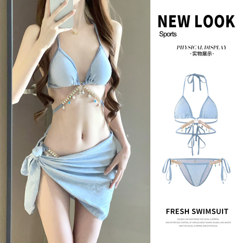 Swimsuit Women Fish Diamond Chain European and American Pure Desire Style Strap Triangle Bikini Three-point Ins Sexy Vacation Swimsuit
