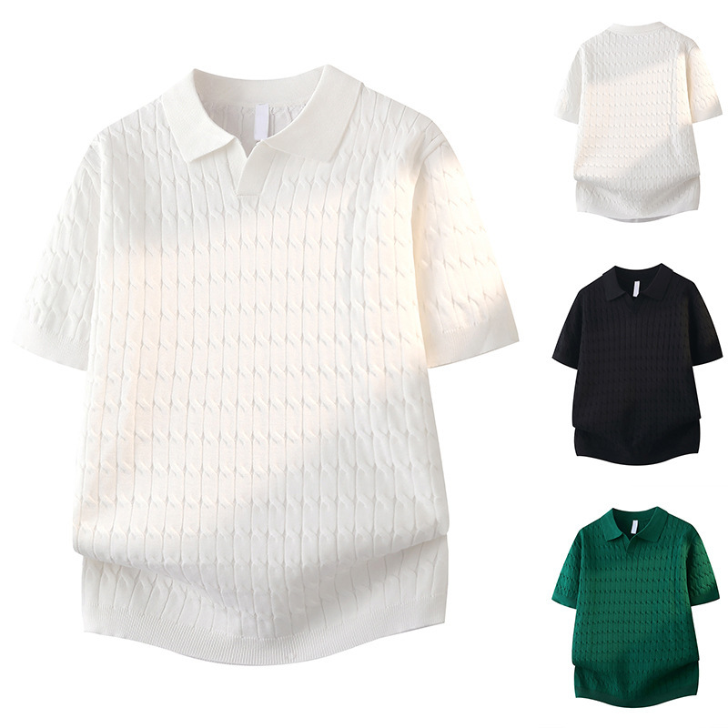 Polo Shirt Knitwear Short-Sleeved Men's V-Neck Old Money Style Ice Silk T-Shirt Summer Cross-Border Factory Wholesale Southeast Asian Style Polo Shirt Knitwear Short-Sleeved Men's V-Neck Old Money Style Ice Silk T-Shirt Summer Cross-Border Factory Wholesale Southeast Asian Style