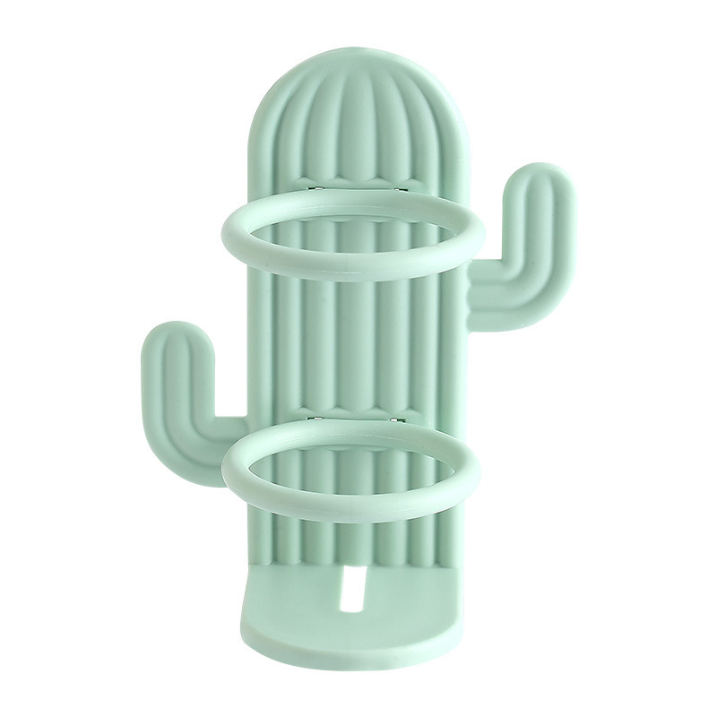 Soporte de cepillos de dientes de cactus sin perforación, estante de almacenamiento para cepillos de dientes eléctricos, soporte de pared de plástico con drenaje para cepillos de dientes