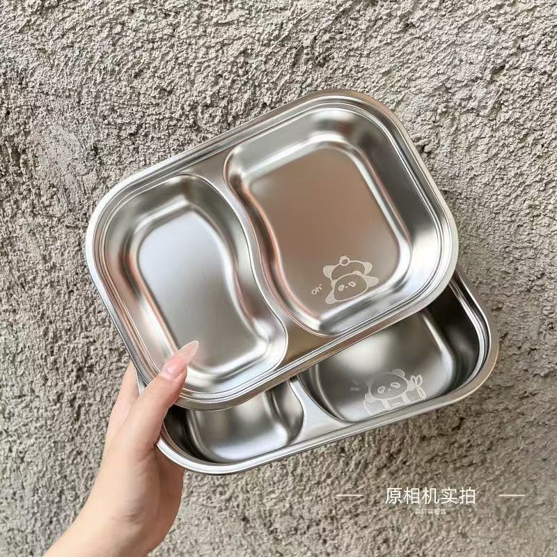 Food-Grade Stainless Steel Children's Dinner Plate Kindergarten Home Baby Anti-Fall Multi-Grid Lunch Box Anti-Fall and Wear-Resistant