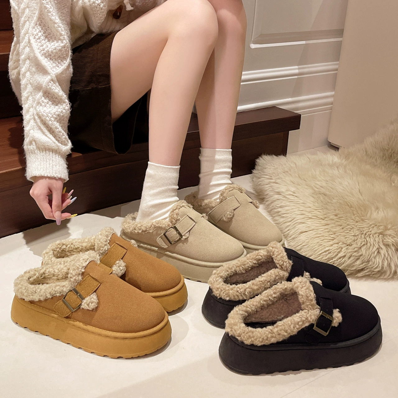 Женские зимние ботинки на платформе с толстой подошвой и мехом, новые зимние сапоги 2025 года, теплые полуботинки на флисовой подкладке, хлопковые туфли для женщин