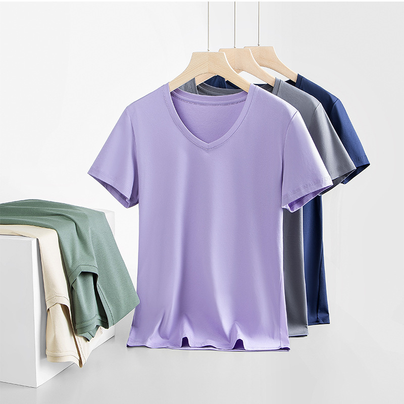 15 Color genuine goods Horse Pima Cotton Chicken Heart V-neck Shoulder Summer Casual All-match Pure Cotton Short-sleeved T-shirt Base Shirt for Women