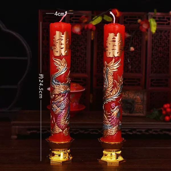 Colorful dragon and phoenix wedding candles-1 pair