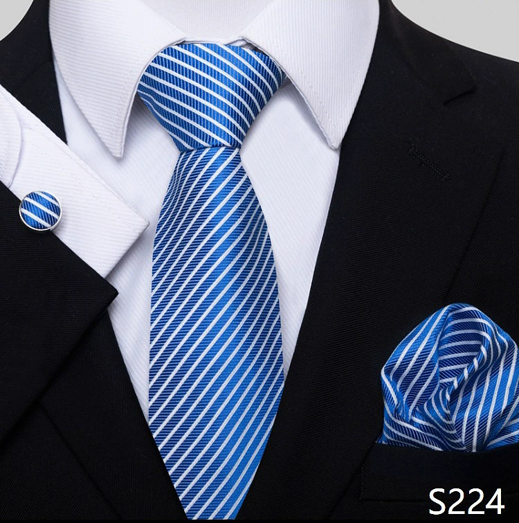 Ready stock solid color polka dot plaid tie wholesale solid color men's tie tie cufflinks pocket square set 8cm