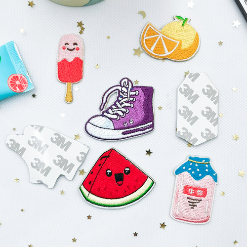 Wholesale cute cartoon fruit embroidery patch fabric for DIY patchwork bags, self-adhesive embroidery patches