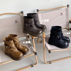 厚底时装靴短靴内增高2025秋季新款女士韩版百搭中筒靴 小个子潮