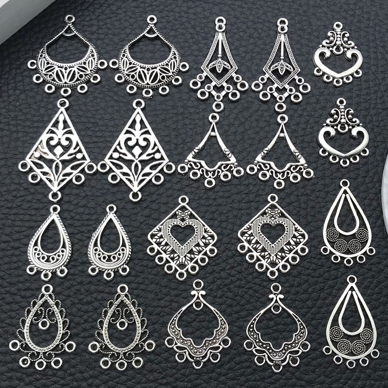 European and American Style Water Drop Heart-Shaped Double-Hole Multi-Hole Connector Bohemian Ethnic Style Earrings DIY Accessories Alloy Jewelry