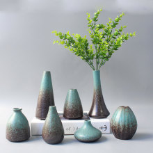 禅意窑变孔雀绿陶瓷花瓶复古中式插花干花器陶瓷摆件家居装饰花瓶