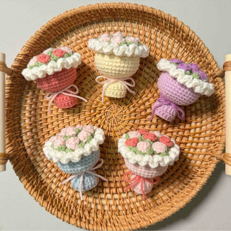 Free Shipping for Knitting Mini Crochet Bouquets, Wool DIY Material Pendants, Bouquets, Handmade to Pass the Time