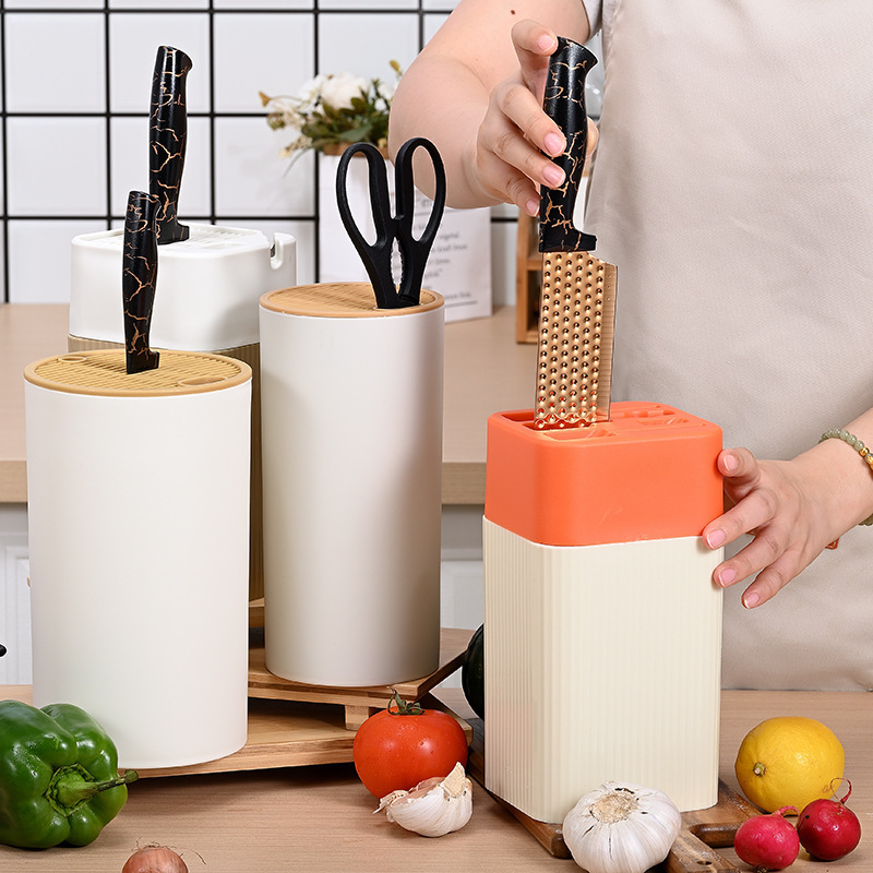 Hermoso soporte de cuchillos con afilador de cuchillos, estante de almacenamiento impermeable, estante de almacenamiento de escritorio, asiento de cuchillos de cocina