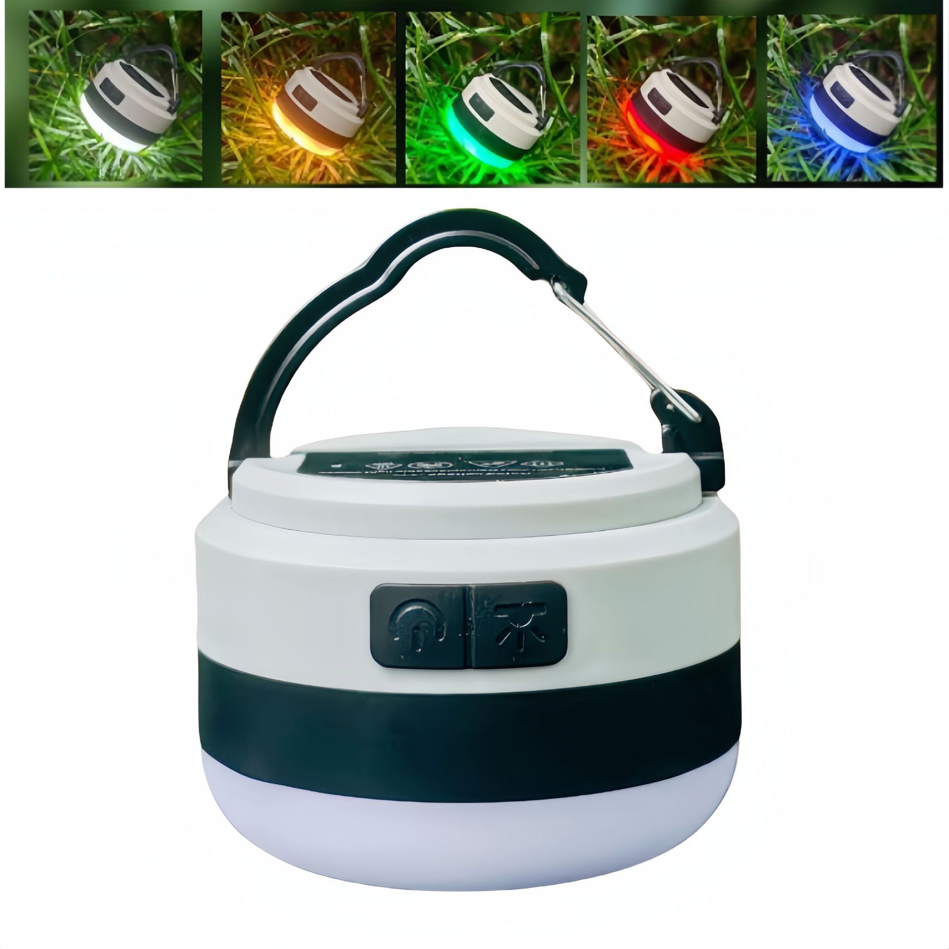 Nuevo al aire libre recargable linterna de luz fuerte portátil multi-funcional luz cálida que cambia de color camping campamento linterna luz de la tienda