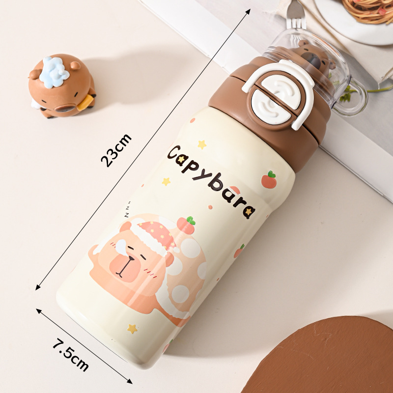 Taza de acero inoxidable de alta calidad de dibujos animados de alta capacidad de impresión 3D de moda encantadora taza de agua de paja portátil tres tazas de bebida