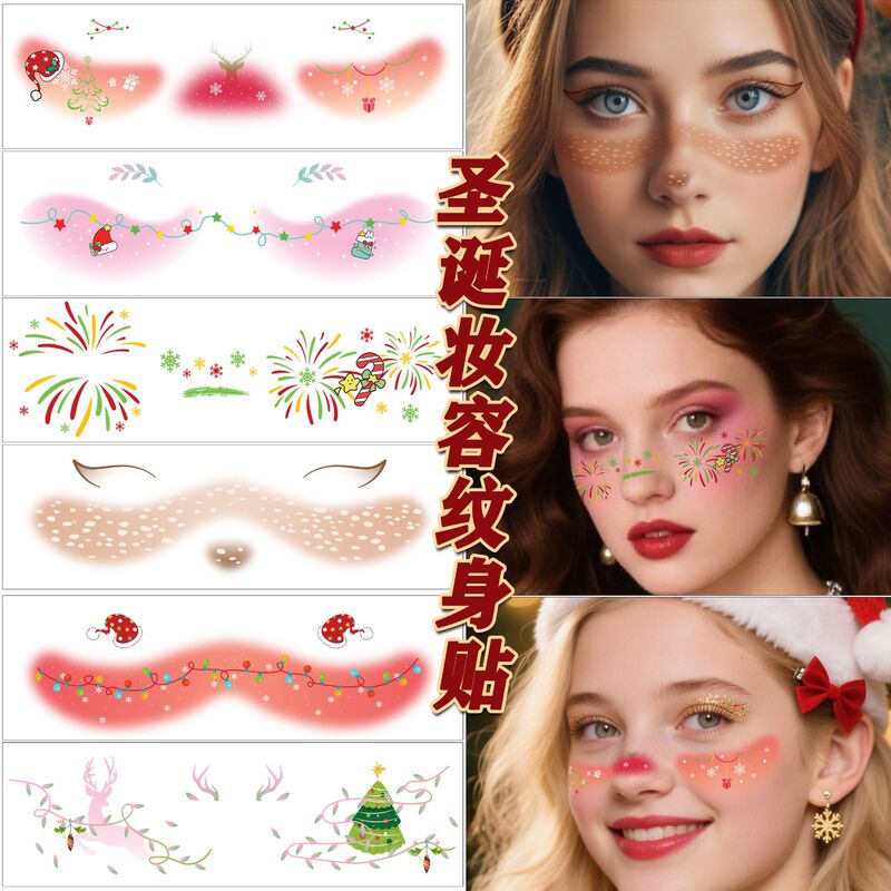 Cross-Border New Christmas Makeup Face Stickers Cute Blush Santa Claus Christmas Party Temporary Face Tattoo Stickers