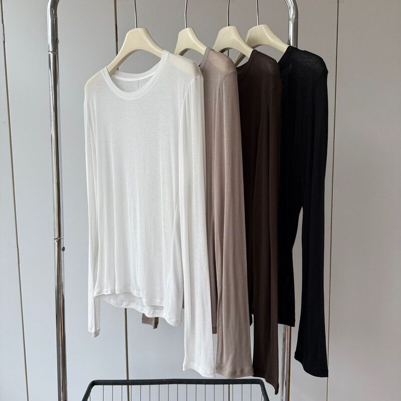 100% Natural Cotton, Light as a Gauze! Round Neck, Soft and Comfortable, Loose Fit, Slimming and Feminine Long-Sleeve T-Shirt for Women, New for Spring