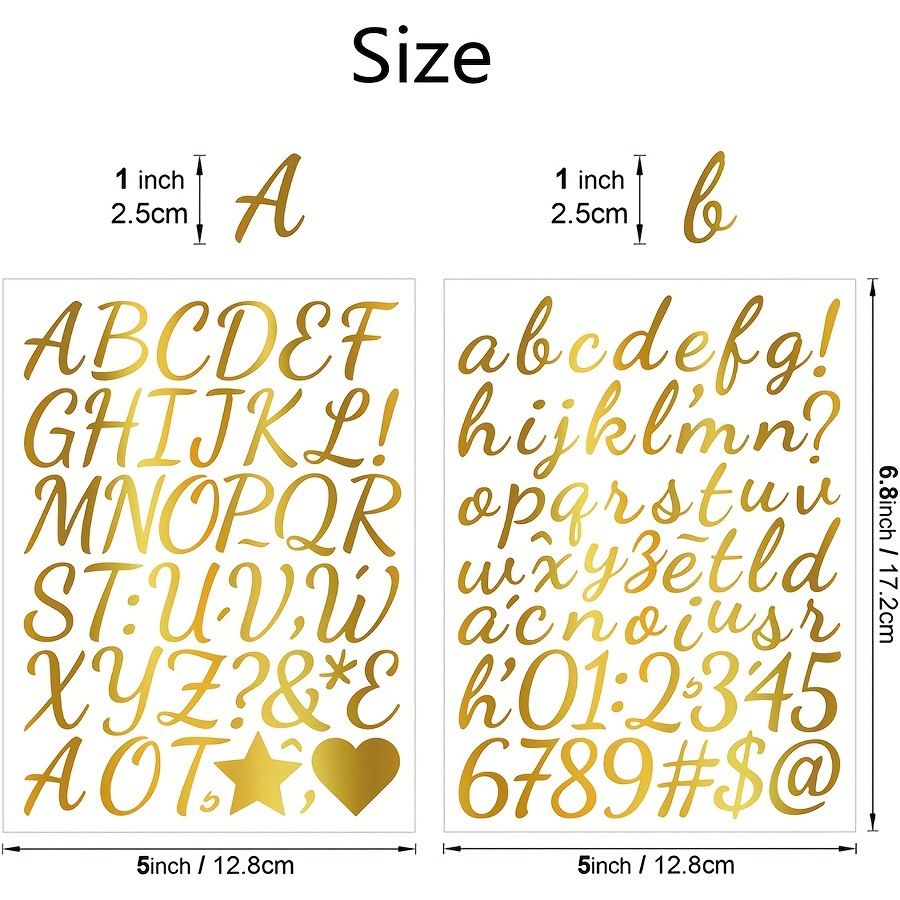 Pegatinas Autoadhesivas de Letras y Números Set de 2 de Papel Recubierto Bronceado para Manualidades