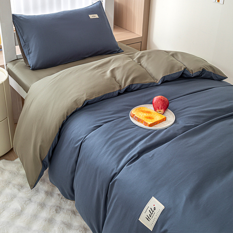 Cama de dormitorio de un solo estudiante de algodón de tres piezas, funda de edredón de algodón simple, sábana, sábana, ropa de cama de cuatro piezas