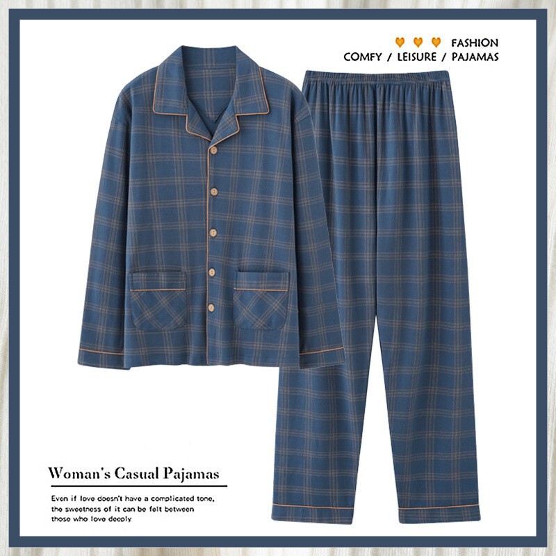 Pure Cotton Pajamas for Men, Spring and Autumn Long-Sleeved Suits, All-Cotton Thin Plaid Large Size Simple Home Clothes That Can Be Worn Outside for Men Pure Cotton Pajamas for Men, Spring and Autumn Long-Sleeved Suits, All-Cotton Thin Plaid Large Size Simple Home Clothes That Can Be Worn Outside for Men