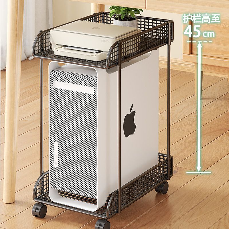 Under-Desk Desktop Computer Case Two-Tier Storage Rack Office Movable Stand with Roller Base Bracket