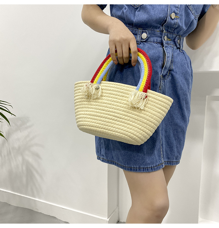 Cute rainbow hand-held small bag for women, new fashionable, casual and trendy women's bag, straw woven bag, beach vacation bag undefined