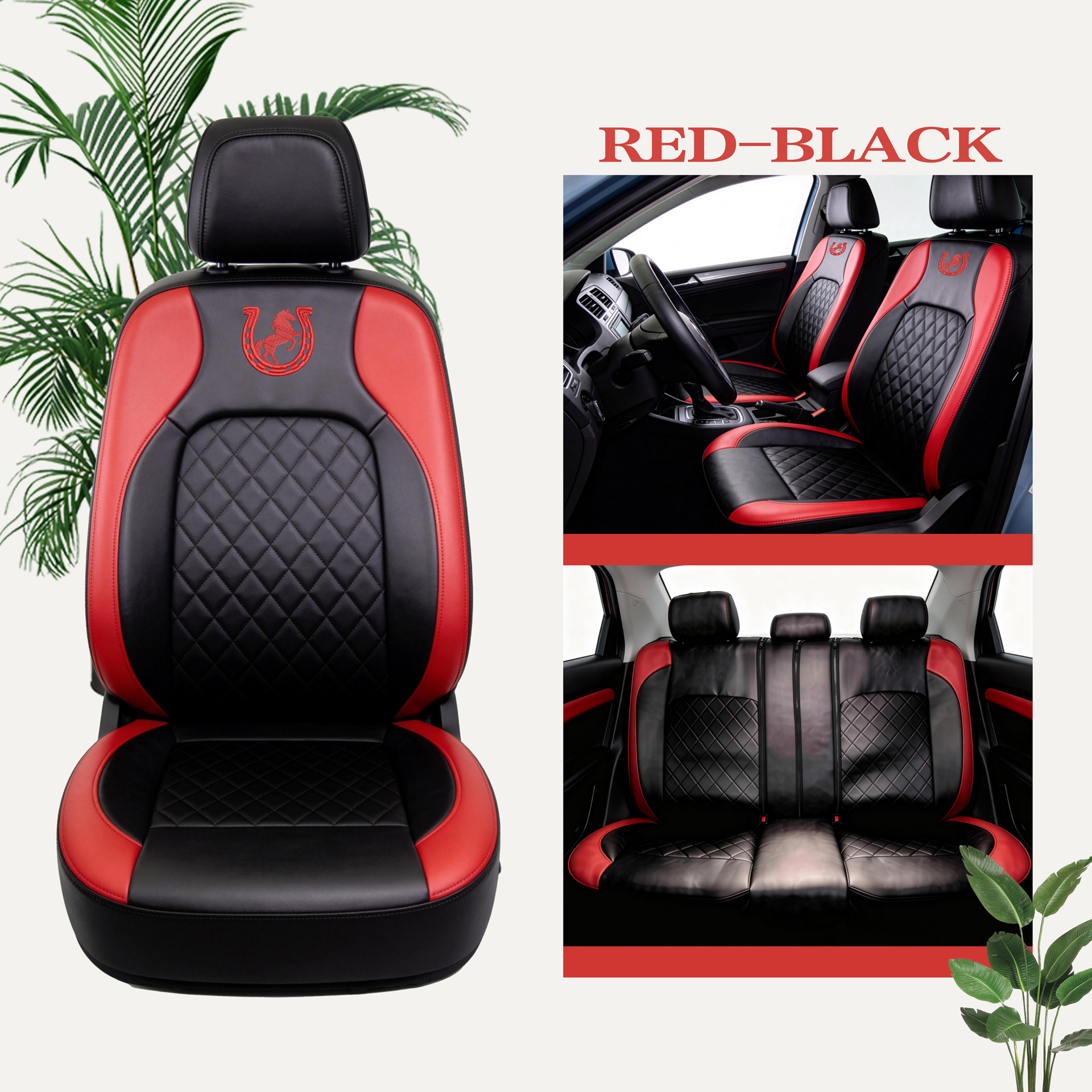 Universal seat covers from the manufacturer, leather style, suitable for all seasons, with a triangular grid pattern, sandwich construction, full coverage car seat cushion