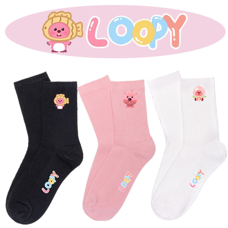 Loopy Little Beaver Ruby Socks Korean Style Mid-tube Socks Japanese Style Colored Cartoon Cute Cotton Socks for Men and Women