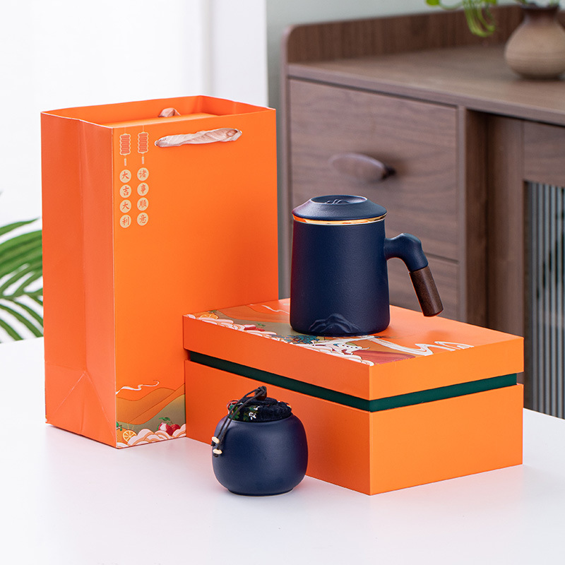 푸른 먼 산 물 컵 + 푸른 차 포트