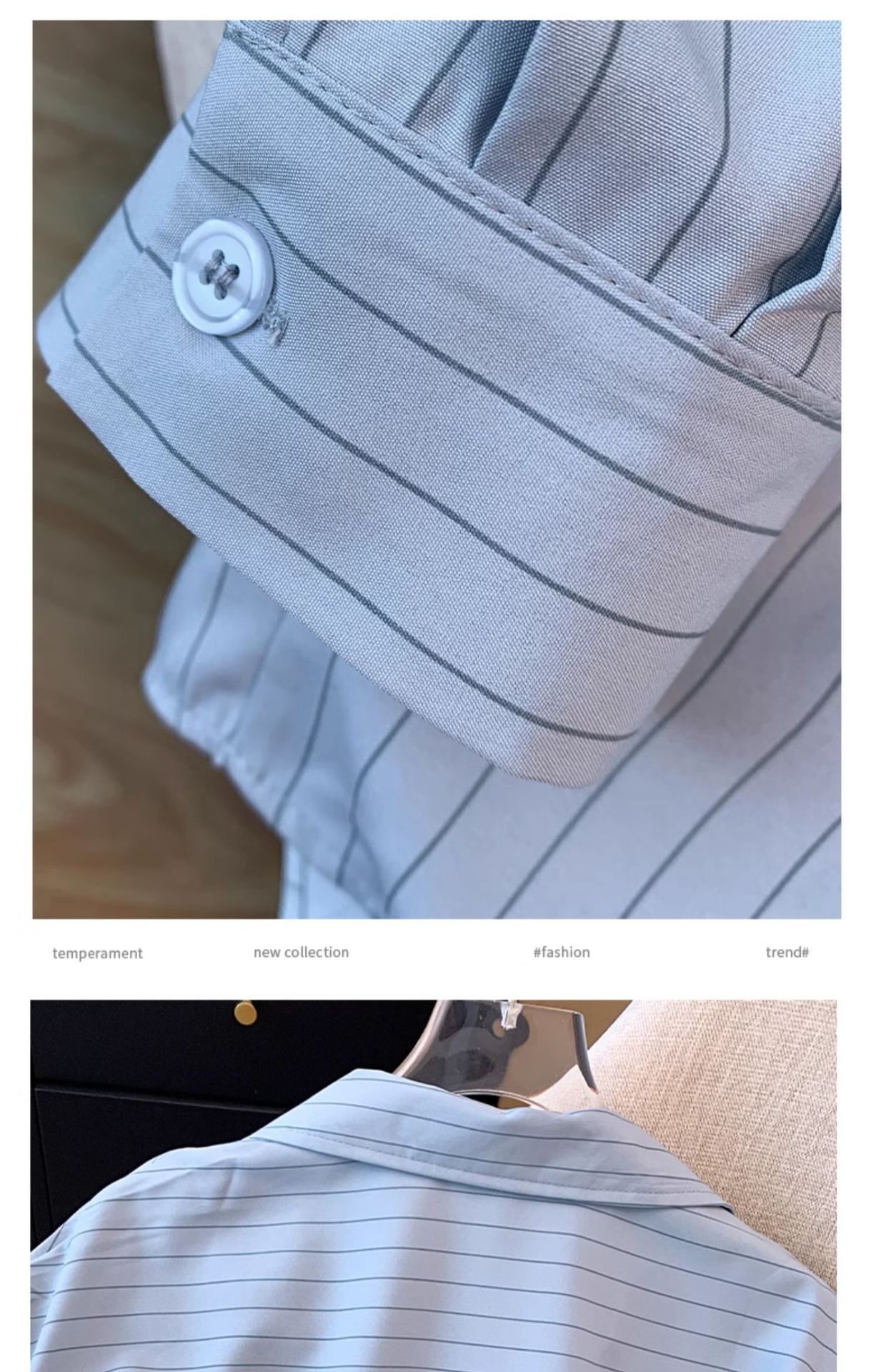 Design blue striped shirt women's spring and autumn new large size fat and thin medium and long irregular drawstring upper generation_voghion.com