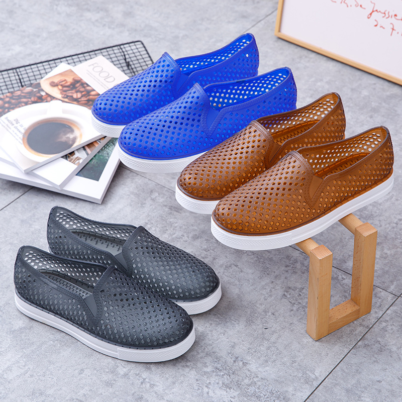 休閒個性潮流男士PVC塑料包頭涼拖鞋 日常戶外舒適平跟簡約洞洞鞋