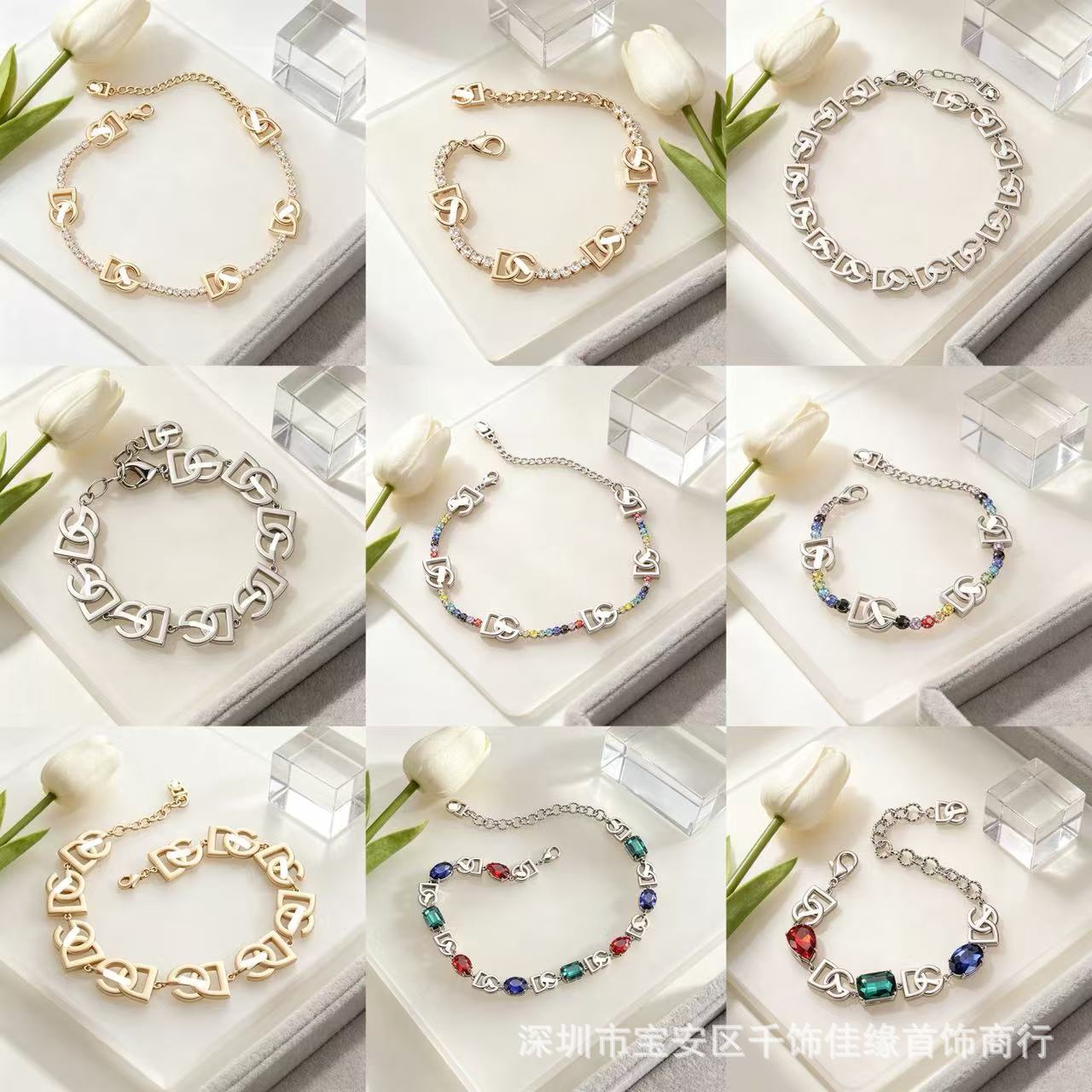 Niche design sweet and cool style DG full-diamond necklace and br