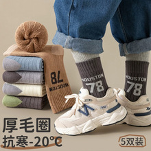 儿童袜子纯棉秋冬季毛圈男童中大童加绒加厚冬款青少年保暖中筒袜