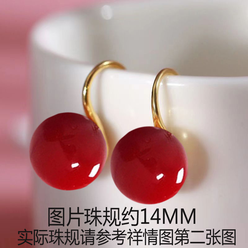 Red golden earrings, 14mm