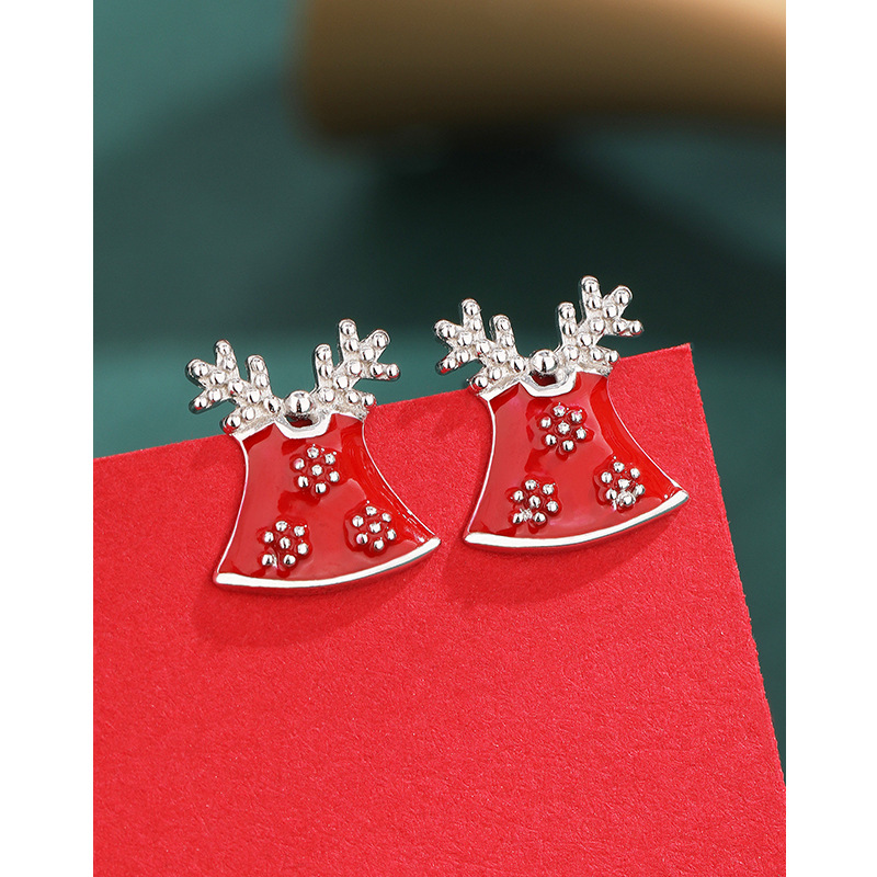 Pendientes de campana roja de Navidad para mujeres 925 plata esterlina nicho simple 2023 nuevos pendientes de otoño e invierno de alta calidad pendientes