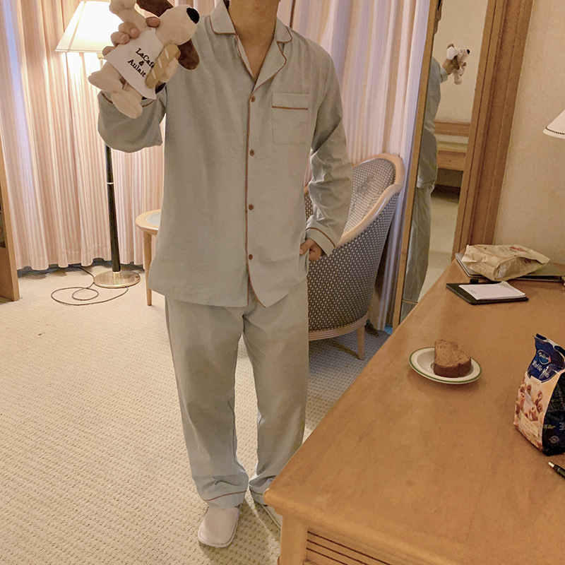 Product details picture_real shot#new product#men's comfortLoose striped early autumn pajamas and home clothes set
