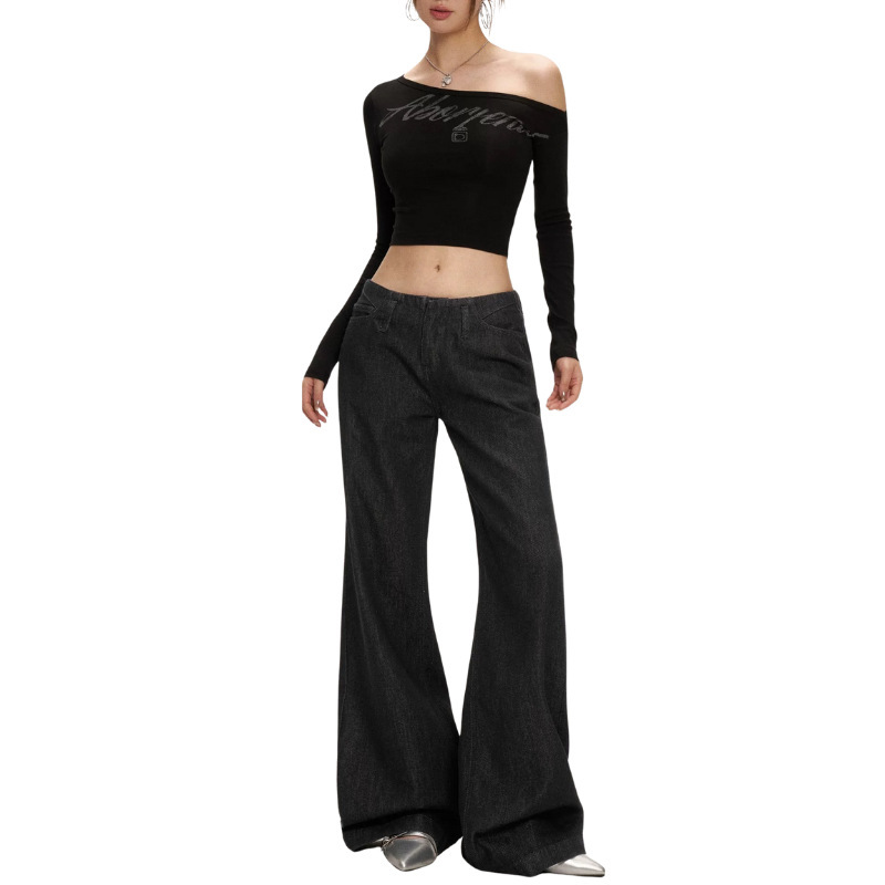 Factory Customized Oemodm Original Cow Jeans American Retro Style No Waistband Low Waist Loose Non-Leg-Fitting Bootcut Pants