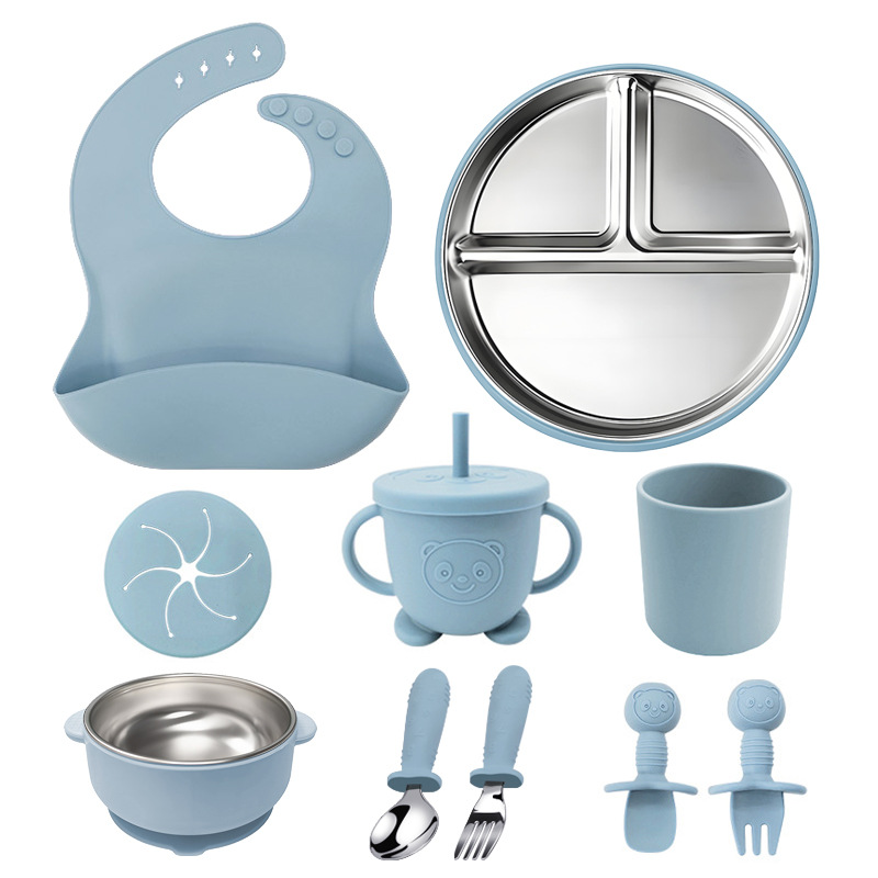 Juego de diez piezas de vajilla para niños de Amazon Juego de platos de comedor de acero inoxidable 304