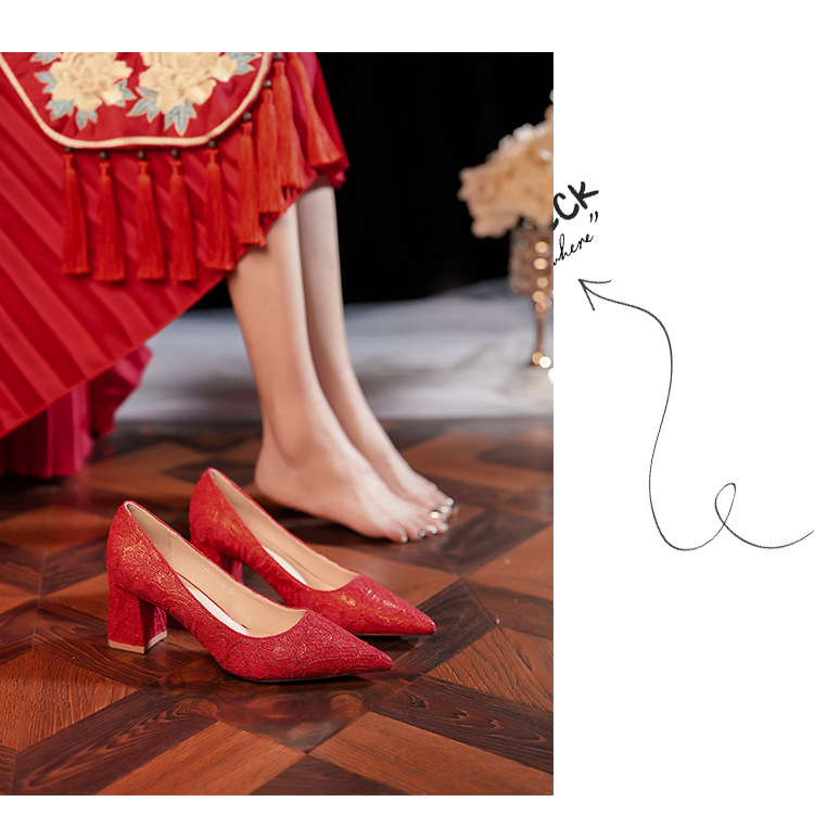 6555G Escarpins à bout pointu pour femme, talon compensé, dentelle française, collection 2025, bout ouvert._voghion.com