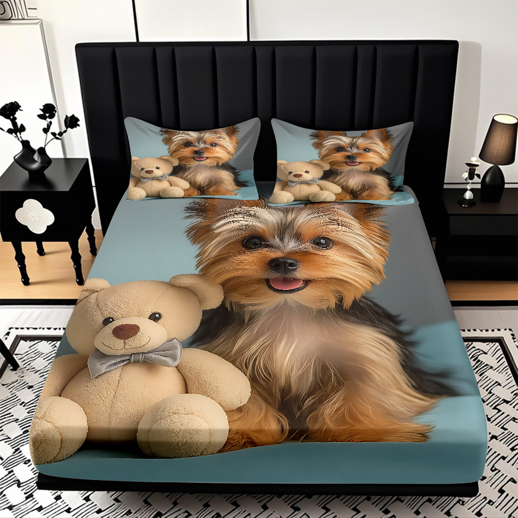 Modo JIT Temu impresión digital HD lindo patrón de cachorro pro-piel abrasivo cama Kasa tres piezas set al por mayor