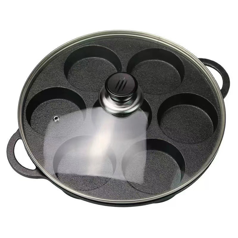 대형 7구 오믈렛 팬 + 유리 뚜껑