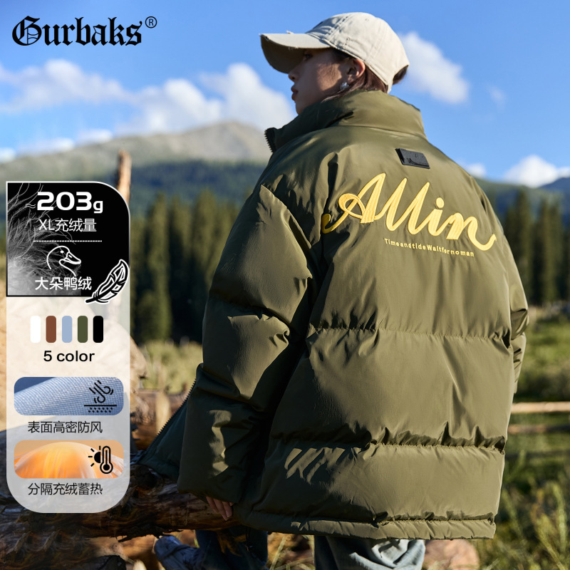GURBAKS Autumn and Winter New American Style Collar Down Jacket for Men and Women with High-end Loose Trendy Brand Thickened Short Jacket