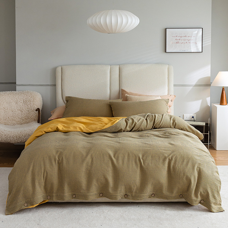 2022新款A类水洗棉千鸟格提花系列四件套 1.5m床单款四件套 千鸟