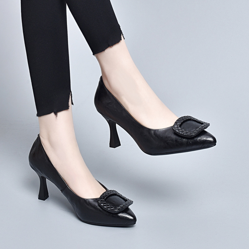 Genuine Leather High-Heeled Shoes for Women 2026 New Spring and Autumn Thin-Heeled Pointed-Toe All-Season Shoes Comfortable and Not Tiring for the Feet Black Professional Shoes Genuine Leather High-Heeled Shoes for Women 2026 New Spring and Autumn Thin-Heeled Pointed-Toe All-Season Shoes Comfortable and Not Tiring for the Feet Black Professional Shoes