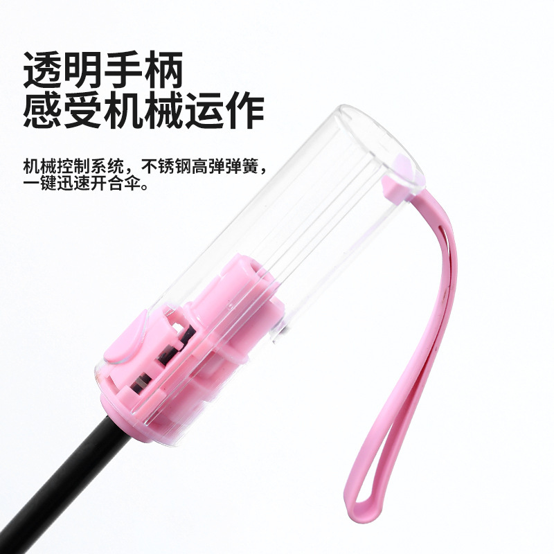 Source Factory Goods 223 Bone-Anti-Wind Umbrella, Transparent Handle, Fully Automatic, Large Umbrella Surface, Dual-Use for Sun and Rain, in Stock