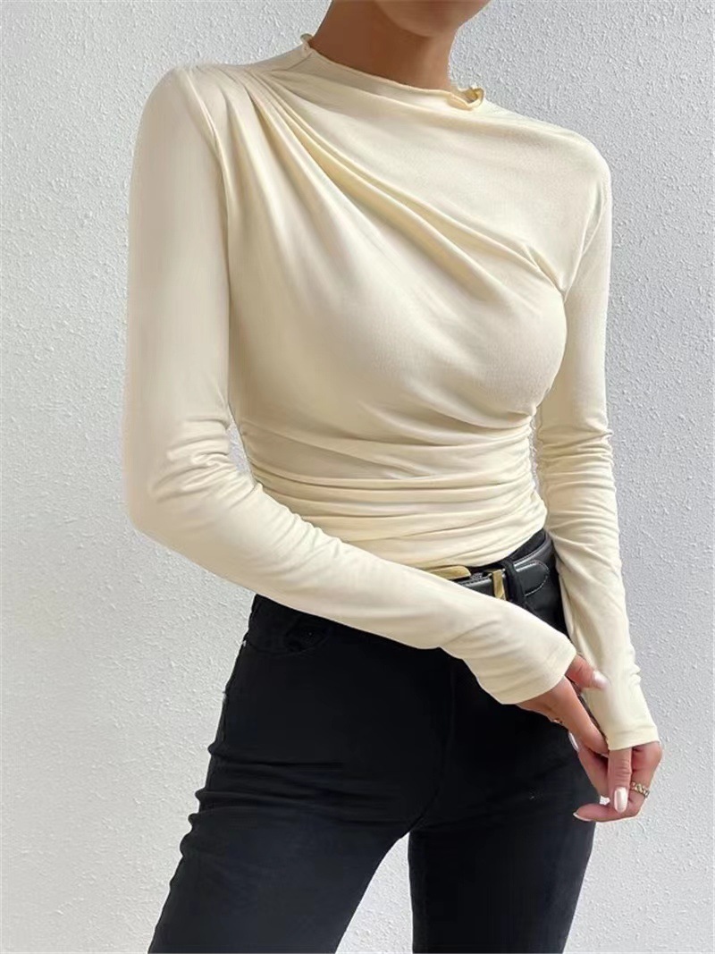 Women's Slim Fit Long Sleeve T-shirt With Round Neck Solid Colour_voghion.com